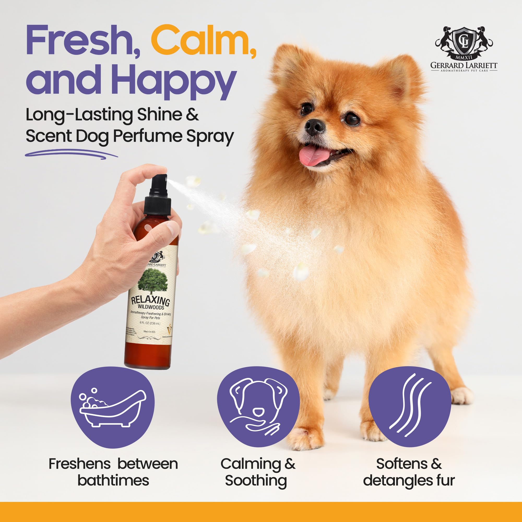 Dog Perfume Spray Long Lasting Relaxing Wildwoods 8 Fl Oz - Dog Calming Spray Scent Mist For Shining Fur, Puppy Cologne, Doggie